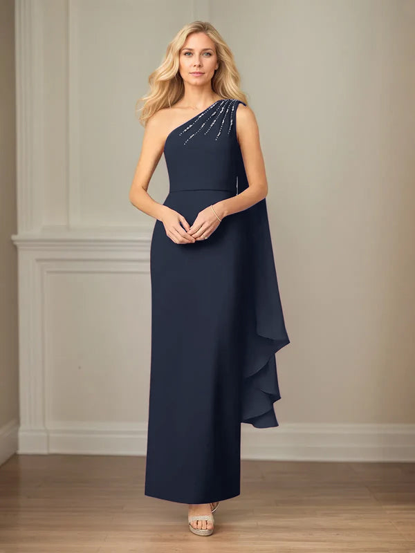 Column Chiffon One Shoulder Sleeveless Floor Length Dress