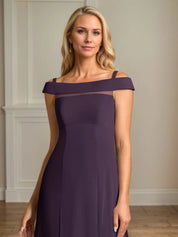 A Line Off the Shoulder Sleeveless Chiffon Mother of the Bride Dress With Pleated