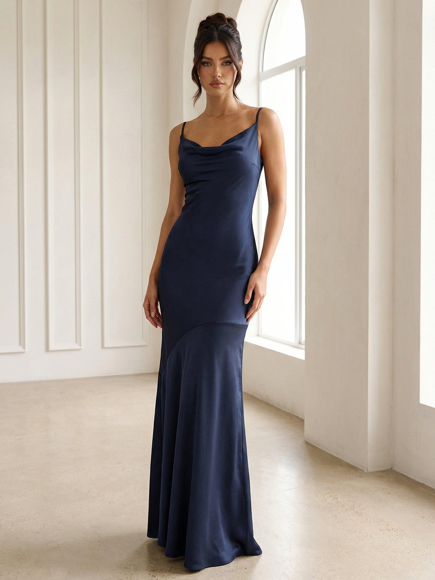 Navy Blue Spaghetti Straps Maxi Dresses for Women 2026 Mermaid Evening Dress