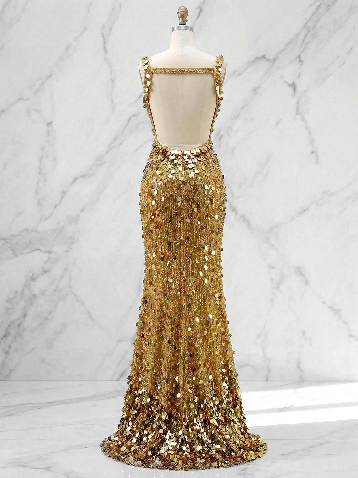 Mermaid V-Neck Backless Long Tight Sequin Prom Dress