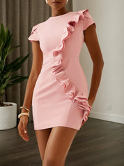 Pink Ruffled Short Sleeve Sheath Mini Homecoming Dress