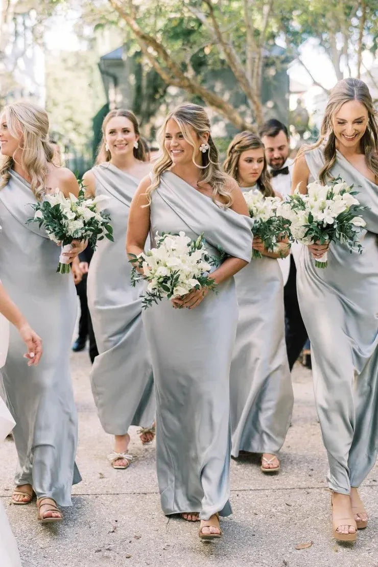 Sheath/Column Slit Ankle Length Bridesmaid Dresses with One Shoulder