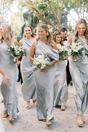 Sheath/Column Slit Ankle Length Bridesmaid Dresses with One Shoulder