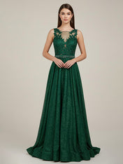 Green A Line Sweetheart Lace Appliques Long Prom Dress
