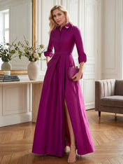 A Line High Neck 3/4 Sleeves Floor Length Mother of the Bride Dresses