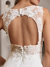 White A-Line Sleeveless Sequins Chiffon Wedding Dress