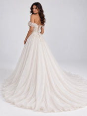 Off-the-Shoulder Lace Appliqué Ball Gown Wedding Dress