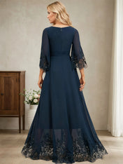 A-line V-Neck Floor-Length Chiffon Evening Dress With Pleated Sequins