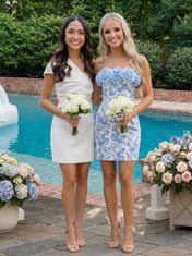 Elegant Strapless Blue Floral Short Homecoming Dress with 3D Rose Detail