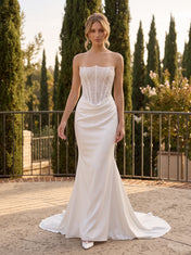 Strapless Beaded Corset Satin Mermaid Wedding Dress