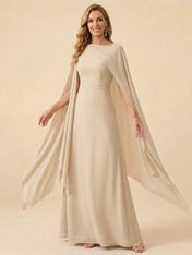 Cape Sleeve V-Back Chiffon A-Line Mother of the Bride Dress Maxi Dress