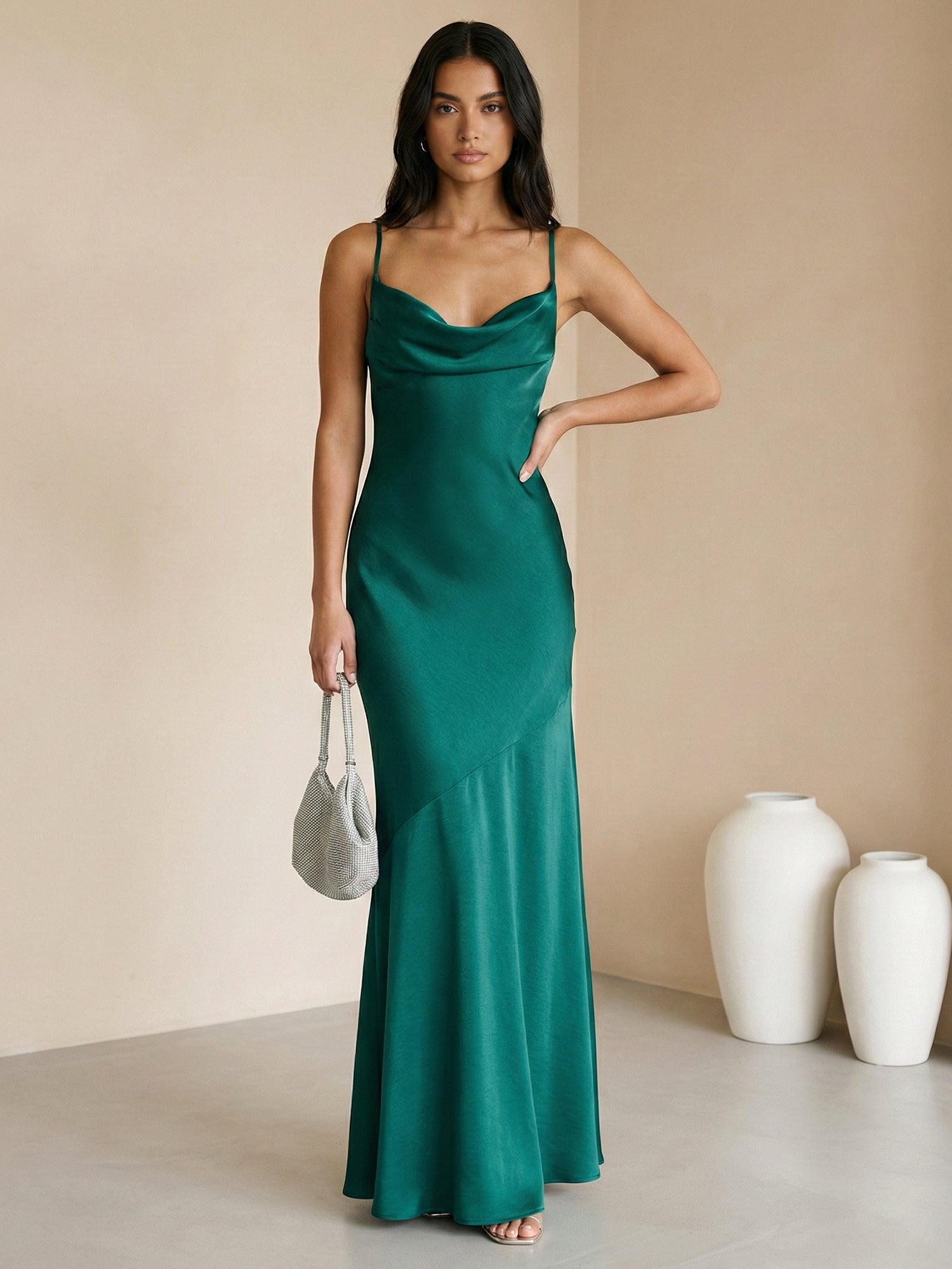 Peacock V Neck Maxi Dresses with Pleat Mermaid Evening Dress