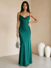 Peacock V Neck Maxi Dresses with Pleat Mermaid Evening Dress