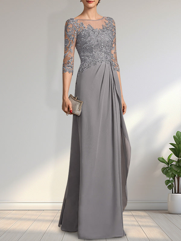 Adoria Trendy A-Line Illusion Sequins Long Chiffon Mother of the Bride Dresses main image 0
