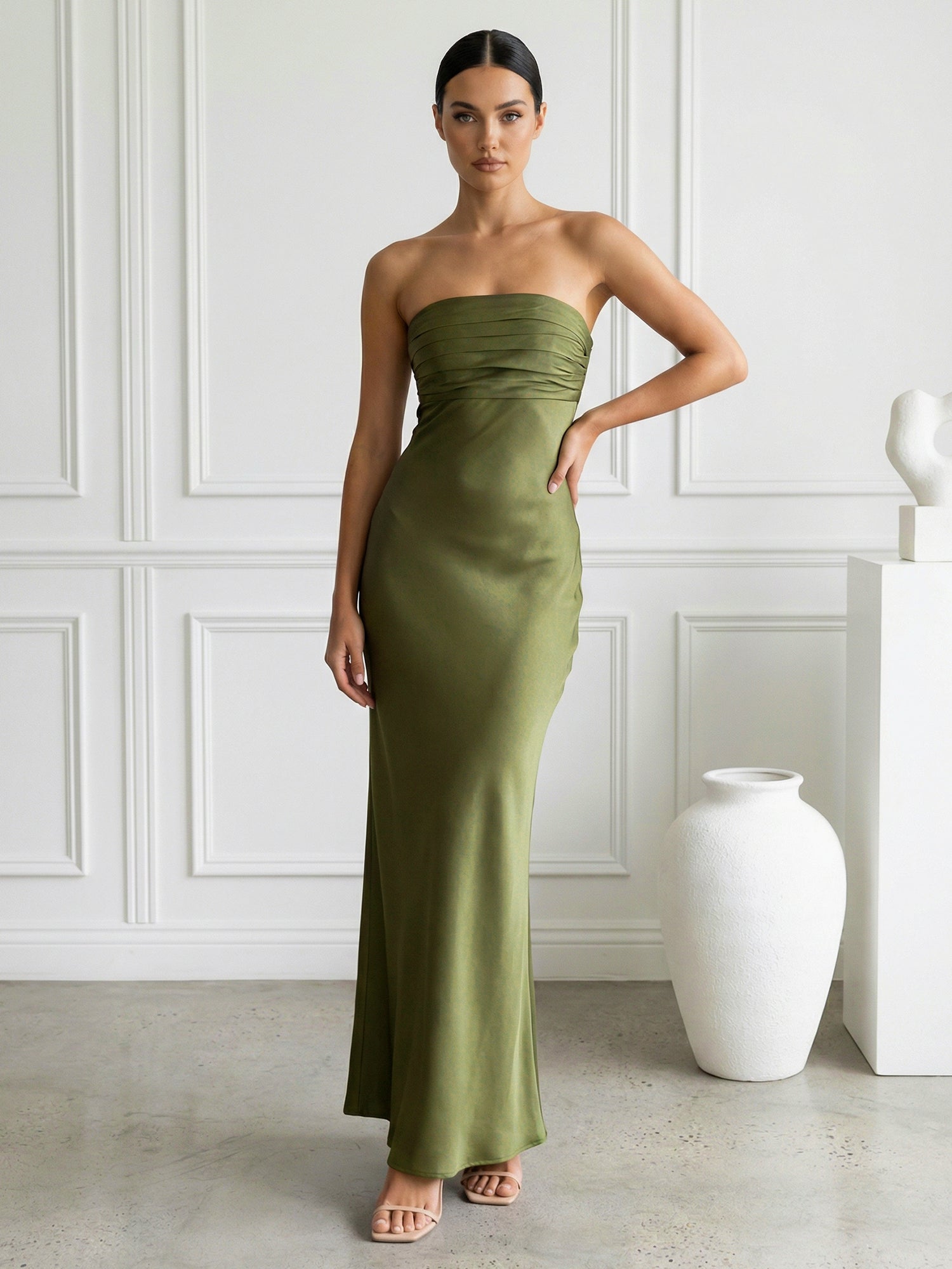 Sage Green Strapless Mermaid Ankle Length Maxi Dresses