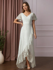 White A-Line V-Neck Lace Wedding Dress