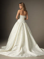 White Ball-Gown Strapless Floral Jacquard Wedding Dress
