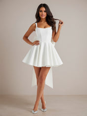 A-Line Square Neck Pleated Mini Homecoming Dress with Bow