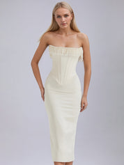 Vintage Cream Embellished Strapless Dress