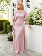 Sheath/Column Stretch Crepe Scoop Neck Floor Length Mother of the Bride Dress