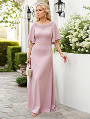 Sheath/Column Stretch Crepe Scoop Neck Floor Length Mother of the Bride Dress