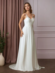 White A-Line Sequins Chiffon Wedding Dress
