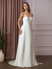 White A-Line Sequins Chiffon Wedding Dress