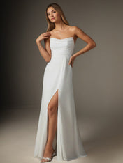 White A-Line Strapless Chiffon Wedding Dress