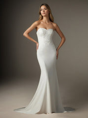 White Mermaid Sequins Stretch Crepe Wedding Dress