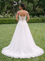 Spaghetti Strap Lace A-Line Tulle Wedding Dress