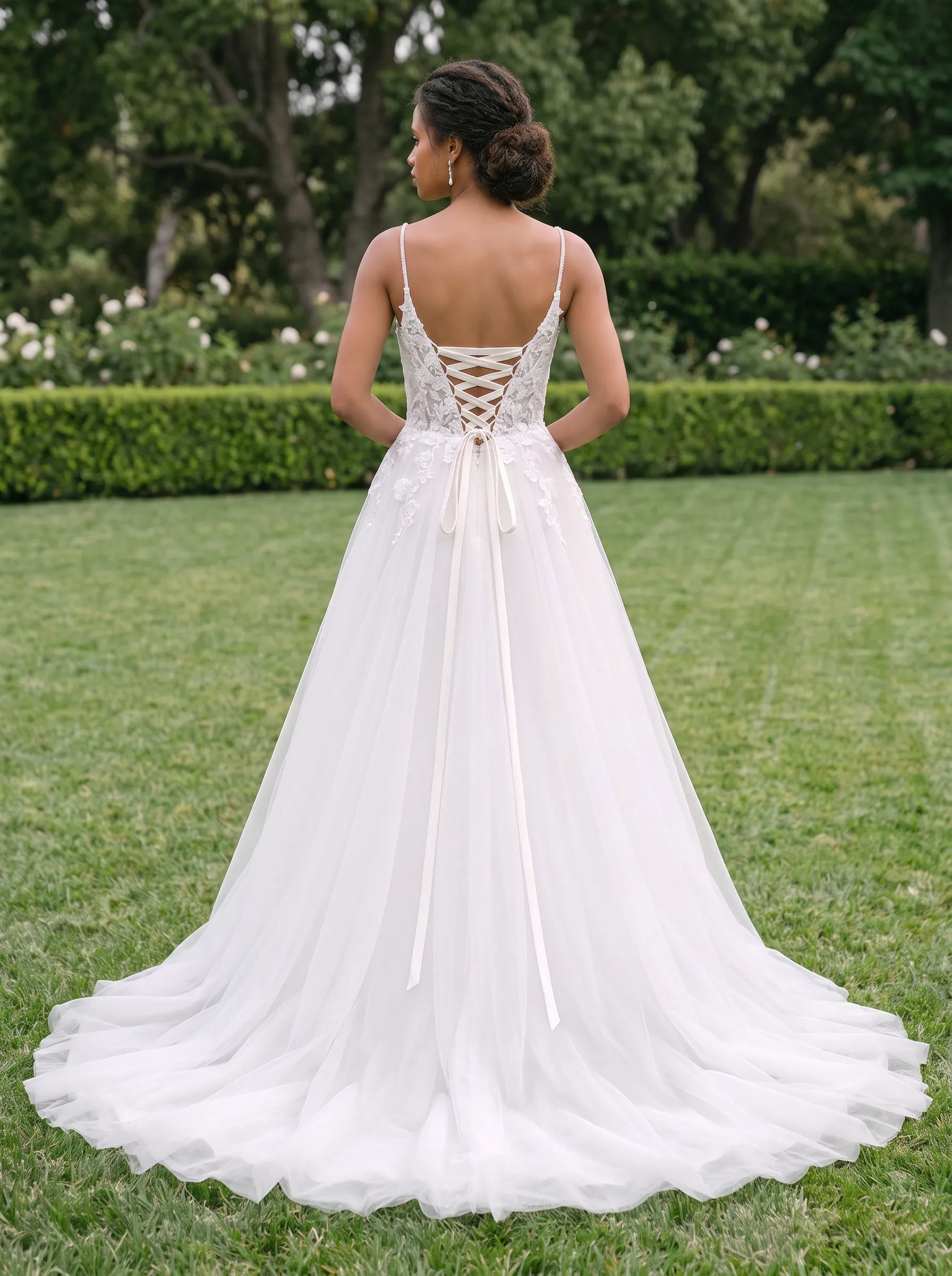 Spaghetti Strap Lace A-Line Tulle Wedding Dress