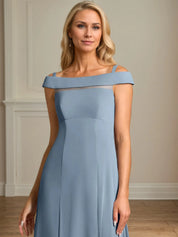 A Line Off the Shoulder Floor Length Chiffon Mother Of the Bride Dress With Pleated