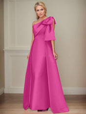 A-Line One-Shoulder Satin Mother Of The Bride Dresses With Bows