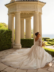 Long Sleeves Applique Wedding Dress V Neck White Bridal Gown Plus Size