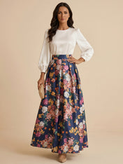 White A-Line Long Sleeves Satin Two-piece Print Floral Mother of the Brides dress