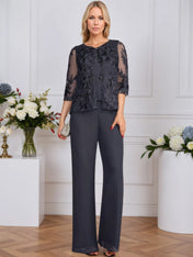Pantsuits Separates V-Neck Floor-Length Lace Chiffon Mother of the Bride Dress