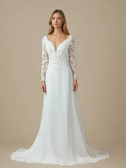 White A-Line V-Neck Sequins Chiffon Wedding Dress