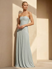 Strapless Maxi Dresses with Pleat A Line Backless Formal Dress for Women