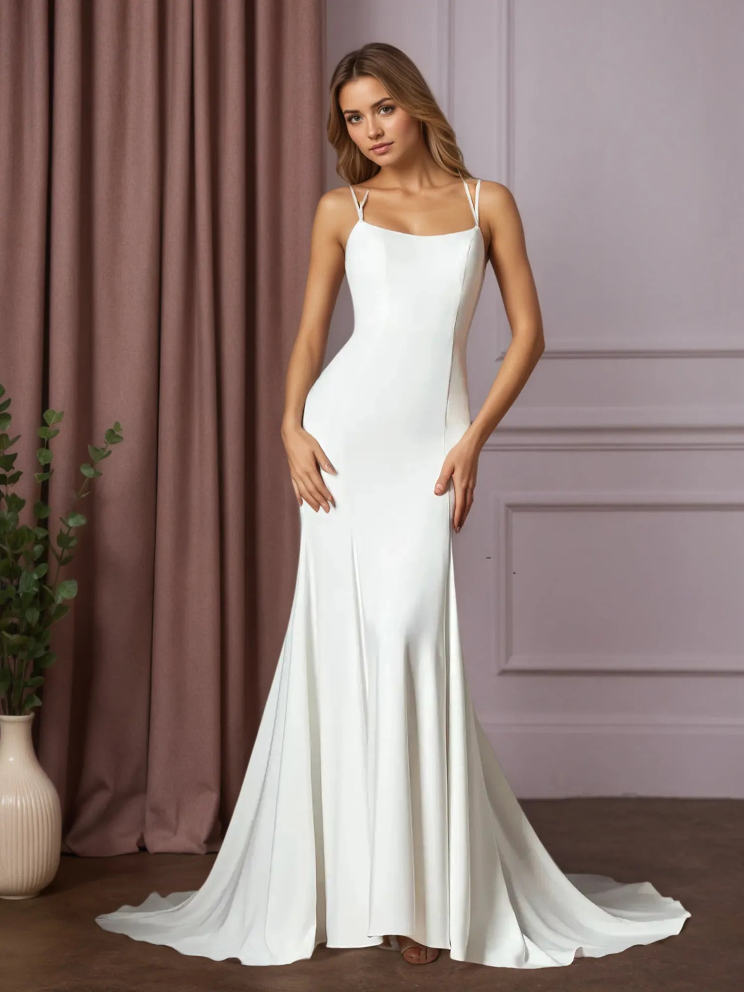White Mermaid Convertible Crepe Back Satin Dress