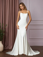 White Mermaid Convertible Crepe Back Satin Dress