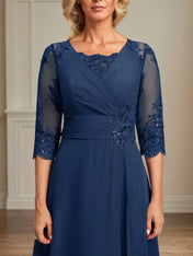 A-line Square Floor-Length Lace Chiffon Mother of the Bride Dress With Pleated Sequins