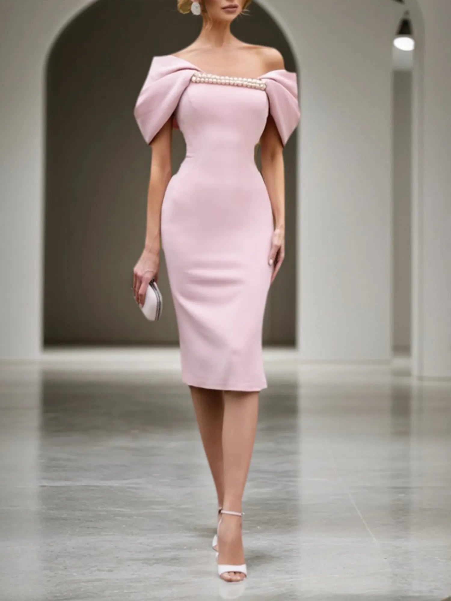 Wedding Guest Dress Pink Strapless Knee-Length Dress