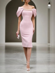 Wedding Guest Dress Pink Strapless Knee-Length Dress