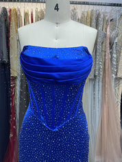 Mermaid Strapless Corset Bodice Long Prom Dress with Ruffle Slit