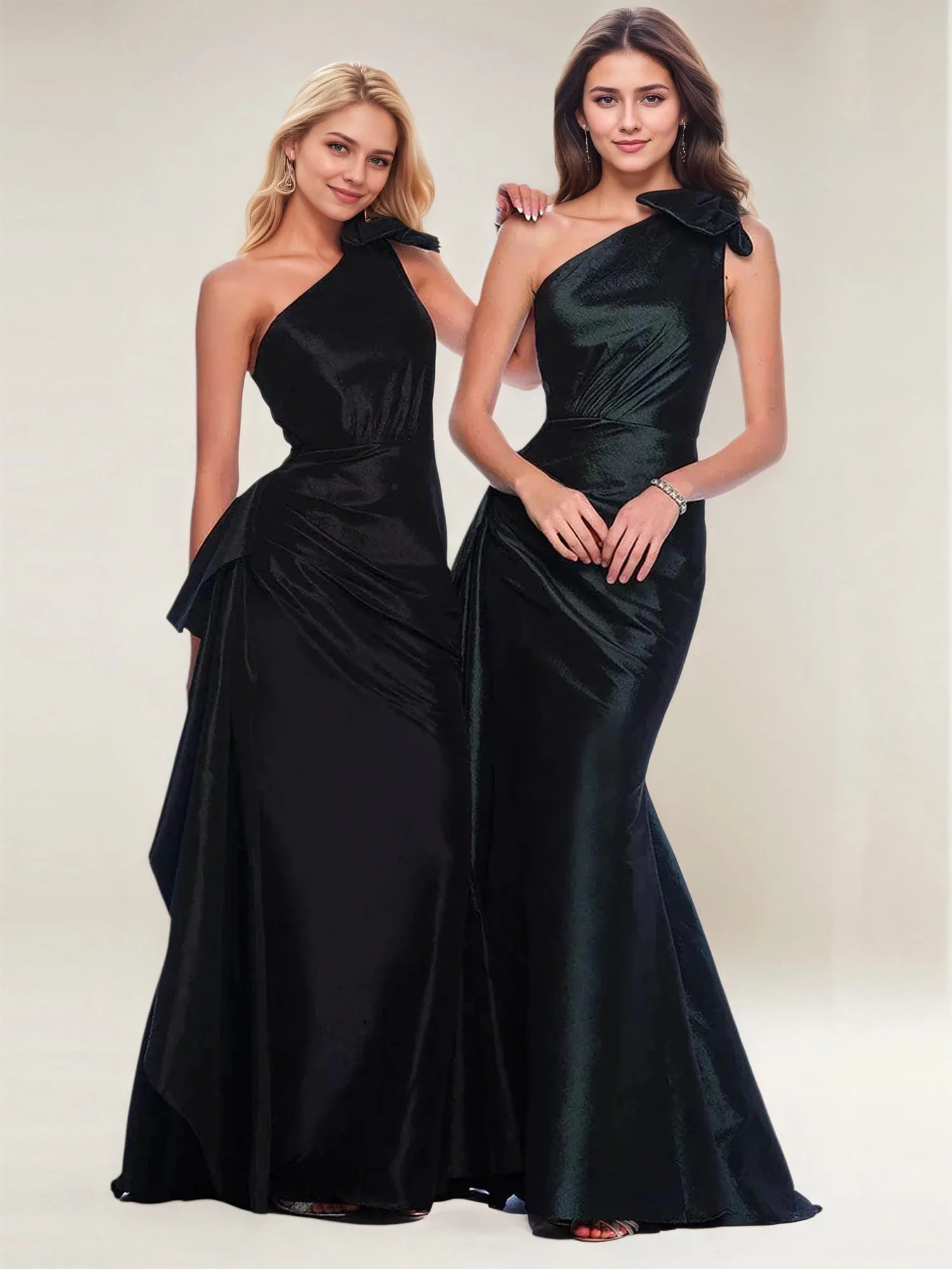 Sheath One Shoulder Sleeveless Bow Floor-Length Fitted Dress