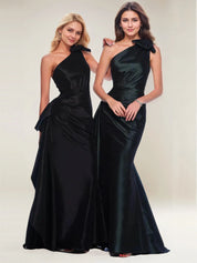 Sheath One Shoulder Sleeveless Bow Floor-Length Fitted Dress