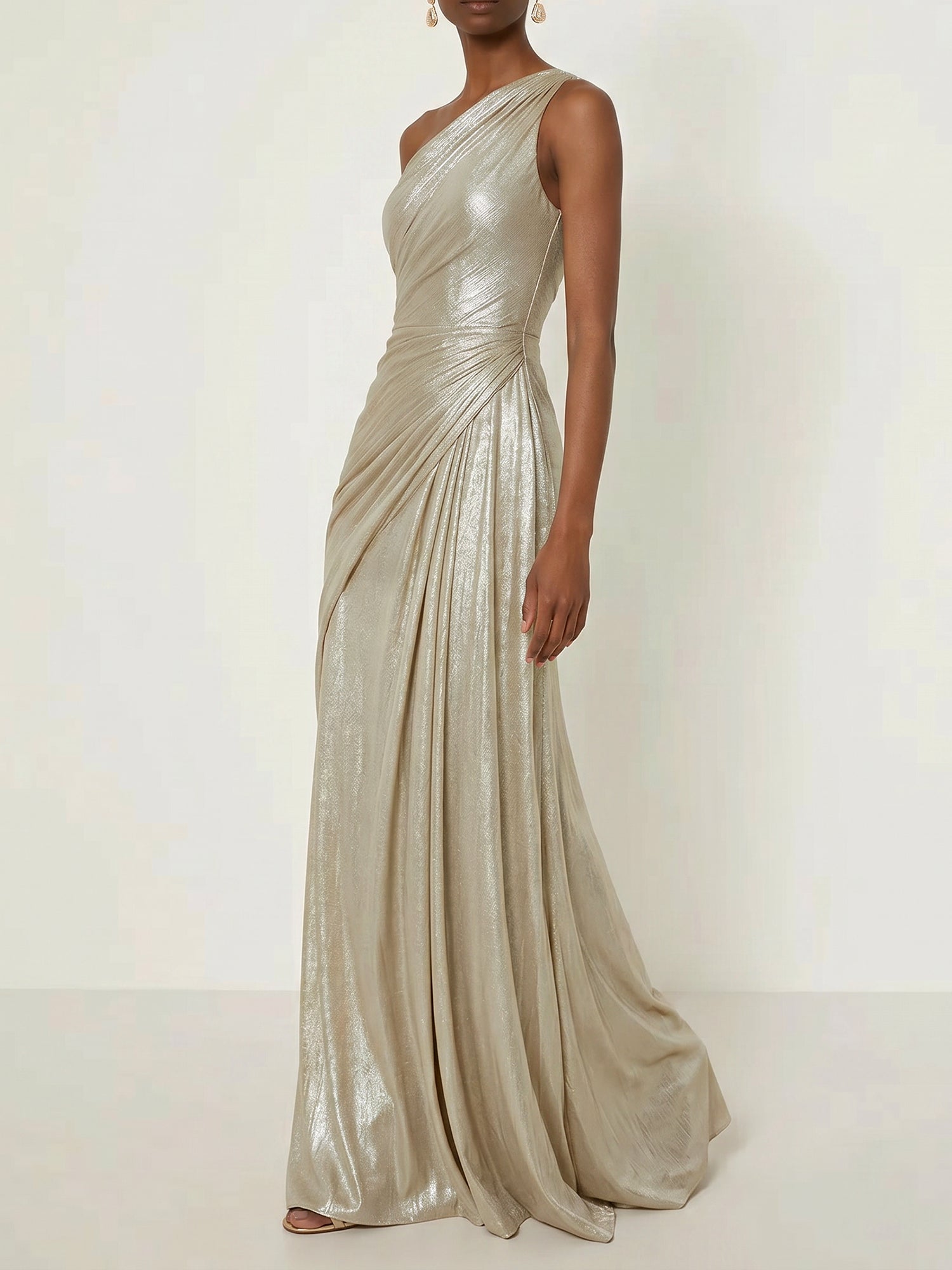 Evening Formal Dress One Shoulder Silk Ruffles Maxi Dress