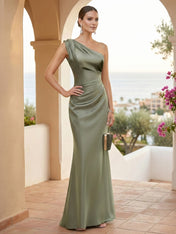 One Shoulder Mermaid Satin Evening Dresses for Women