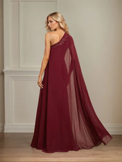 Sheath/Column One Shoulder Floor-Length Chiffon Mother of the Bride Dress With Appliques