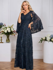 A-line V-Neck Floor-Length Lace Mother of the Bride Dress With Sequins
